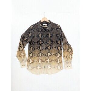 Equipment Shirt Womens Large Brown Silk Button Down Snakeskin Print Long Sleeve